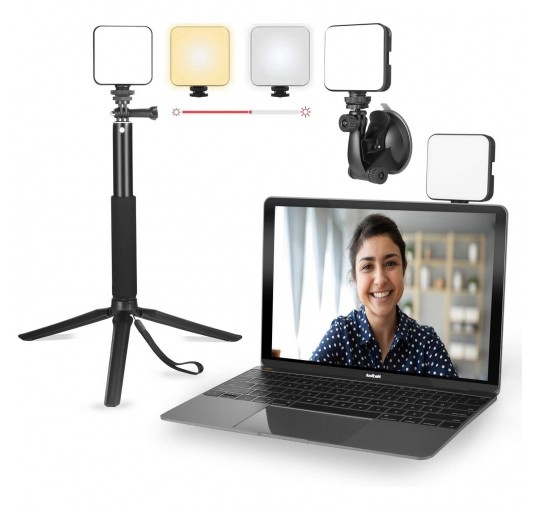 W64 Kit d'éclairage de vidéoconférence avec trépied - Autonome sur batterie - Couleur du blanc ajustable - Ajustable 38cm à 1m