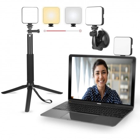 W64 Kit d'éclairage de vidéoconférence avec trépied - Autonome sur batterie - Couleur du blanc ajustable - Ajustable 38cm à 1m