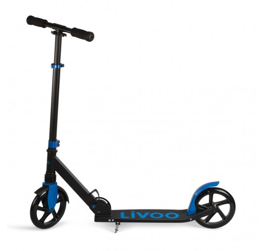 LIVOO MOBI100 - Trottinette adulte noir & bleu - Pliable - Ultra légère - Matière Alu - Suspension avant - Grandes roues