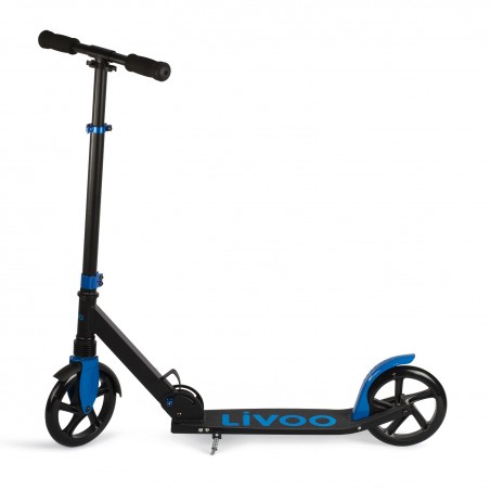 LIVOO MOBI100 - Trottinette adulte noir & bleu - Pliable - Ultra légère - Matière Alu - Suspension avant - Grandes roues