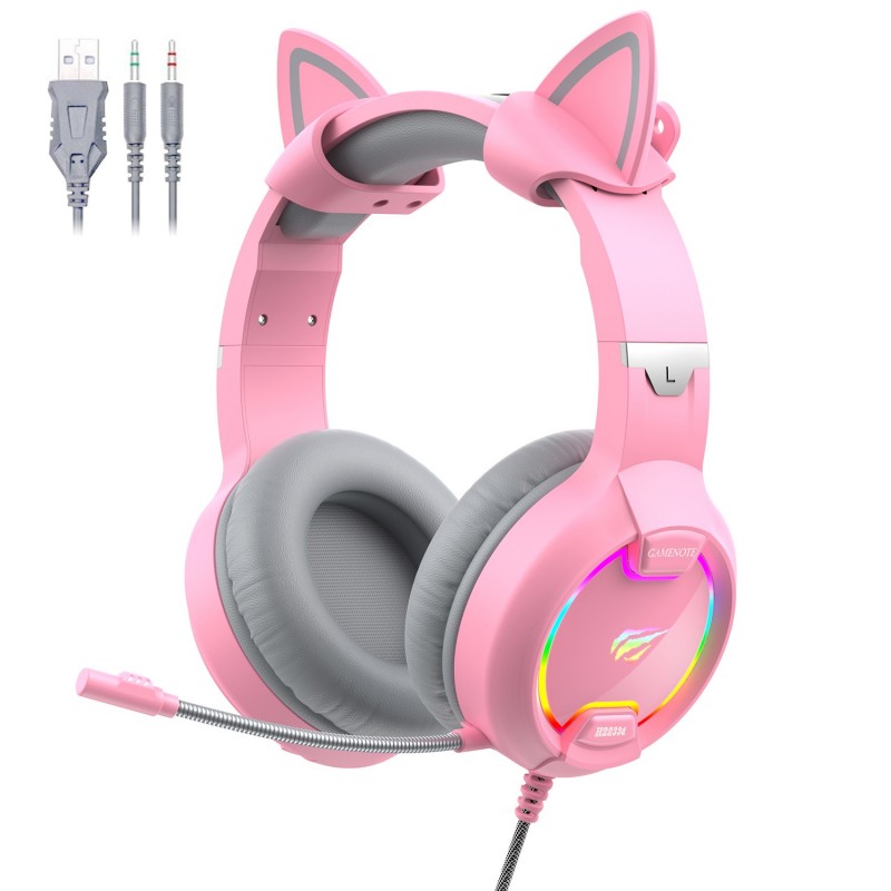 GAMENOTE H2233d Casque gaming fille rose avec oreilles de chat éclairage RGB pour PC & console - Haut-parleur 50mm GAMENOTE H2233d Casque gaming fille rose avec oreilles de chat éclairage RGB pour PC & console - Haut-parleur 50mm
