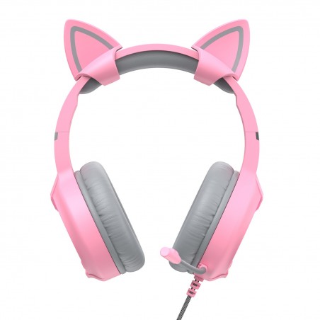 GAMENOTE H2233d Casque gaming fille rose avec oreilles de chat éclairage RGB pour PC & console - Haut-parleur 50mm