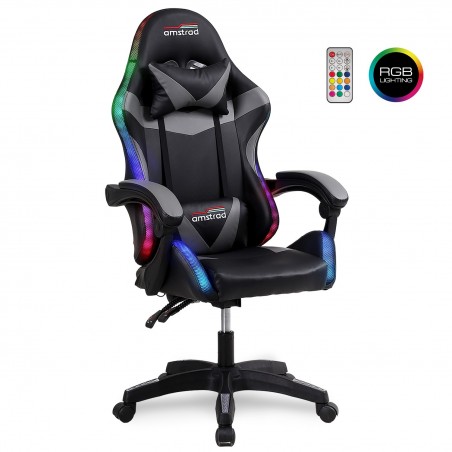Fauteuil gaming Amstrad AMS-900-LED-BK - simili cuir noir et gris - Eclairage LED 366 effets - Télécommande