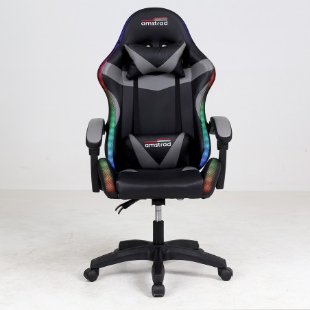 Fauteuil gaming Amstrad AMS-900-LED-BK - simili cuir noir et gris - Eclairage LED 366 effets - Télécommande