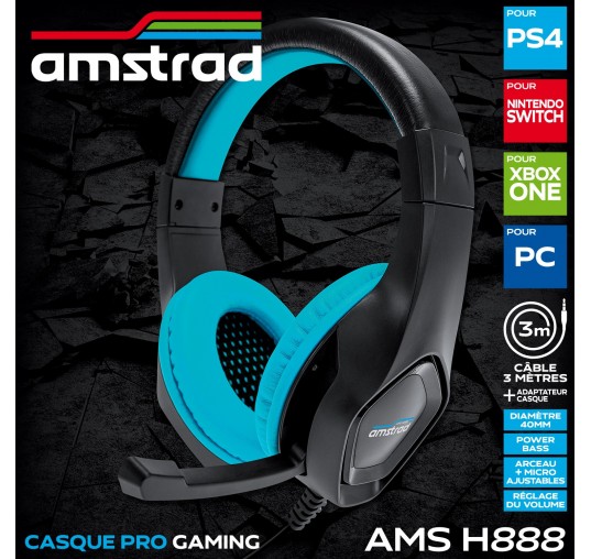 Casque AMSTRAD AMS-H888-BLUE